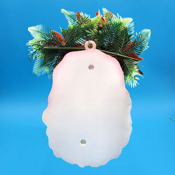 Vintage 1970s Santa Claus Wall Decor Bells & Flocked Poinsettias Noel Hong Kong - Picture 4 of 10